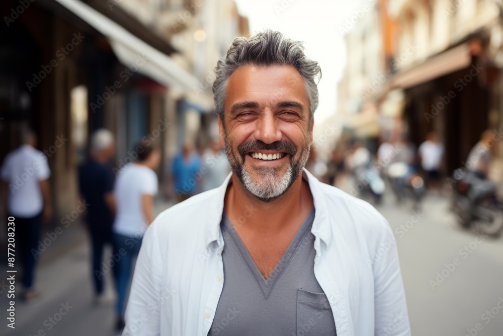 Portrait of a handsome middle-aged man smiling in the city Portrait of a handsome middle-aged man smiling in the city