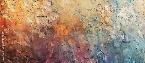 A textured multicolored plastered wall creating an abstract backdrop with copy space image available