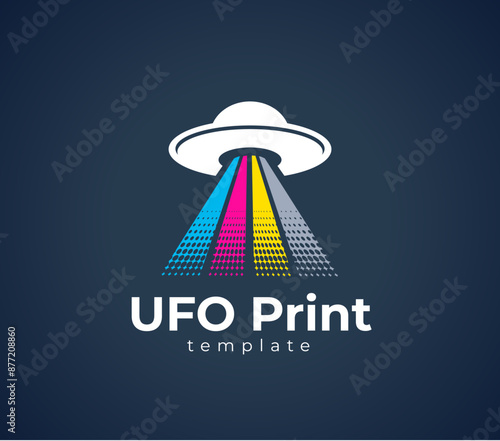 Logo CMYK print. UFO theme. Template design vector. Black background