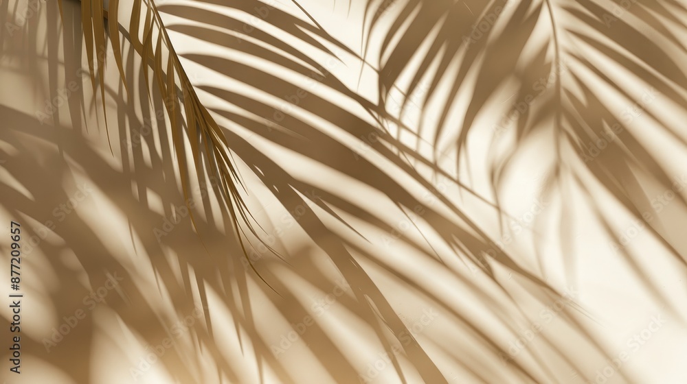 Obraz premium Abstract summer palm leaf shadow background on neutral geometric backdrop