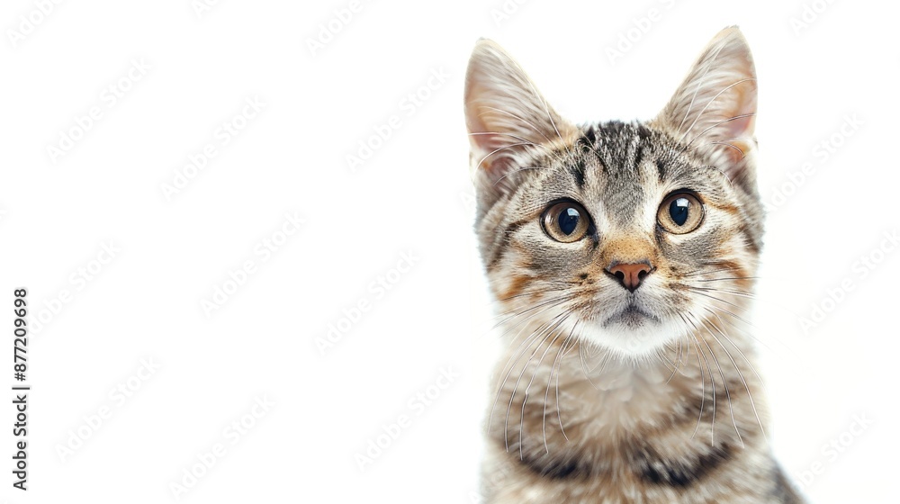 Fototapeta premium Adorable cat portrait against a white backdrop