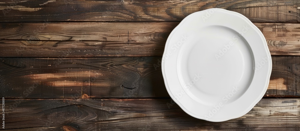 White plate on a wooden surface with copy space image White plate on a wooden surface with copy space image