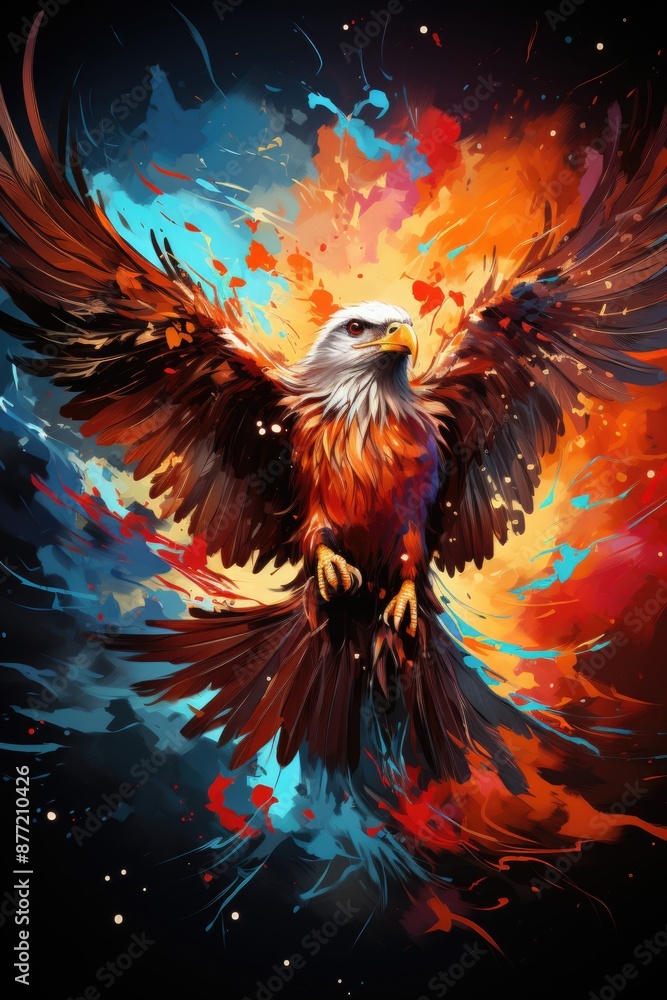 Abstract Flying Eagle With Spreaded Wings Colorful Illustration with Bright Ink , generative IA