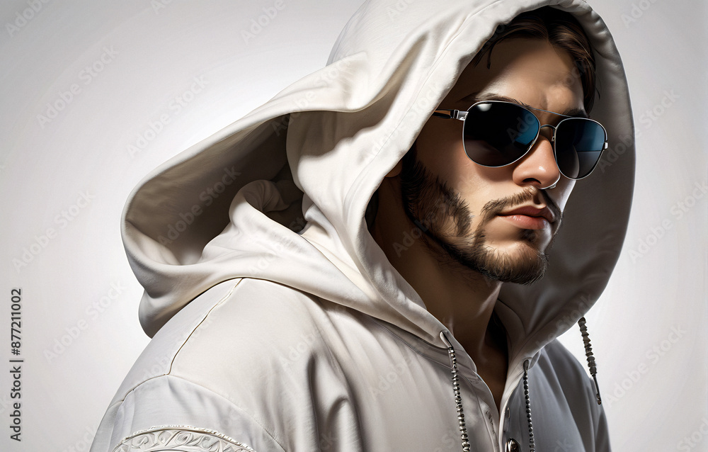 man in a hoodie and headphones, DJ concept man in a hoodie and headphones, DJ concept