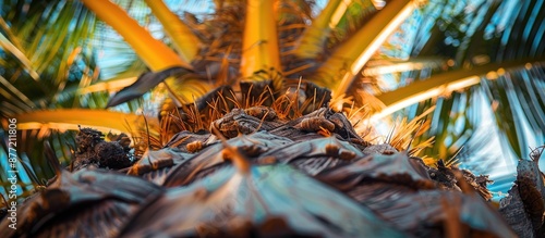 Detailed image focusing on the core of a palm tree capturing a close up view with a copy space image photo