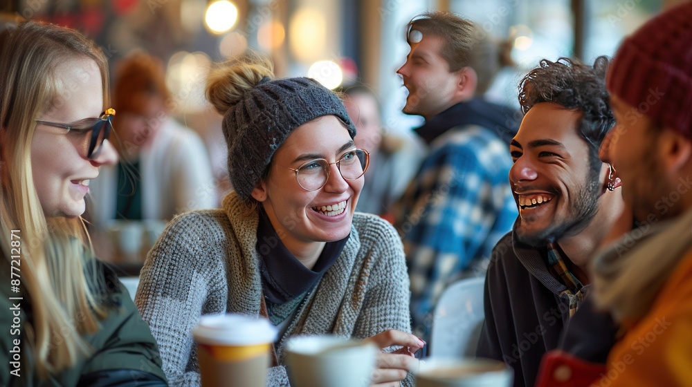 Group of Friends Enjoying a Conversation in a Cafe Group of Friends Enjoying a Conversation in a Cafe
