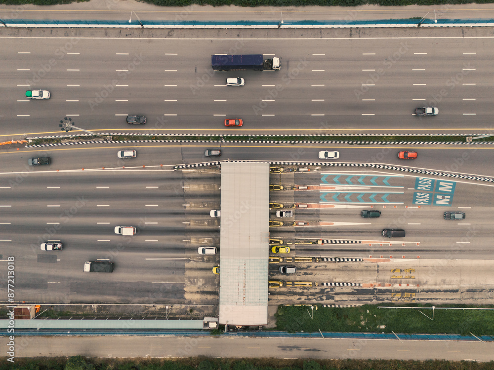 Aerial view gate for expressway fee payment in the city.. Aerial view gate for expressway fee payment in the city..
