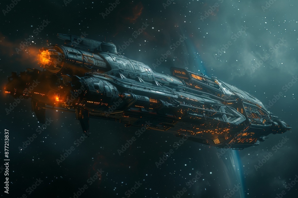 Futuristic Spaceship in Space. Futuristic Spaceship in Space.