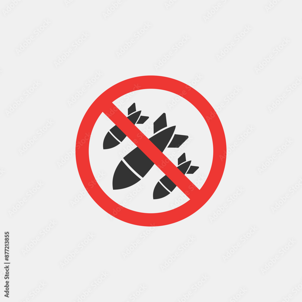 Red Stop Sign Military Weapon Collection. No War Symbol Silhouette Icon Red Stop Sign Military Weapon Collection. No War Symbol Silhouette Icon