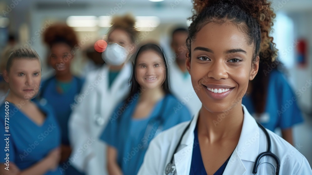 Smiling Female Doctor in a Hospital Corridor Smiling Female Doctor in a Hospital Corridor