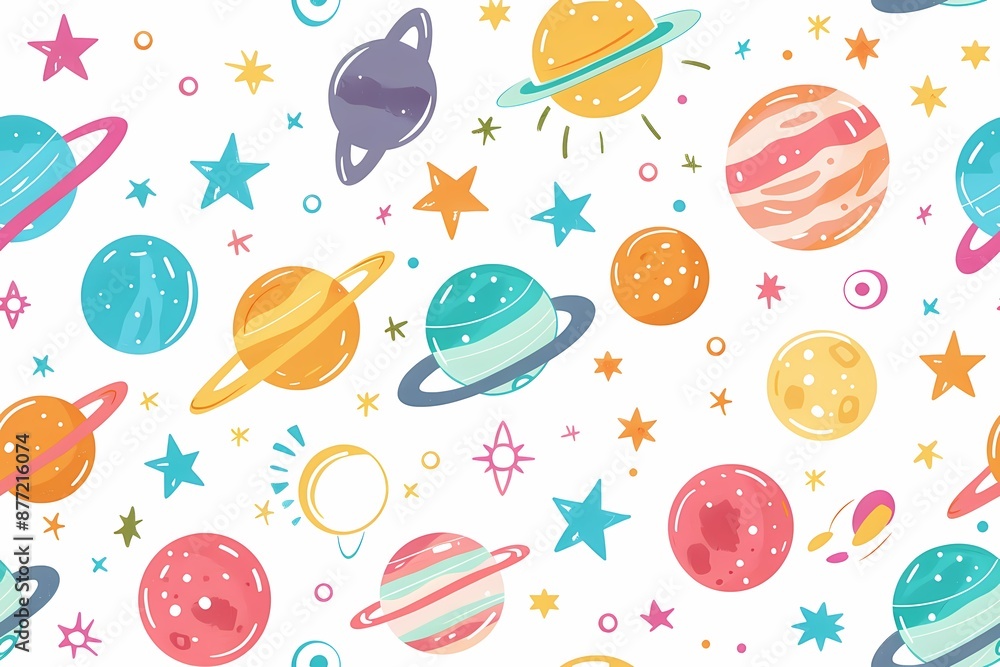 Colorful Planets and Stars Pattern Colorful Planets and Stars Pattern