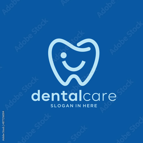 Line logo dental teeth tooth dentistry with smile clinic logo vector illustration.