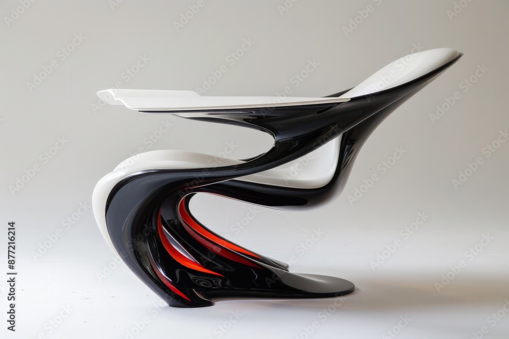 Modern Black and White Swivel Chair with Red Accents. Modern Black and White Swivel Chair with Red Accents.
