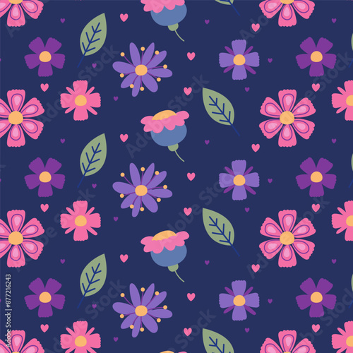 Summer pattern with cute hand drawn flowers. Doodle design with gentle nature florals.