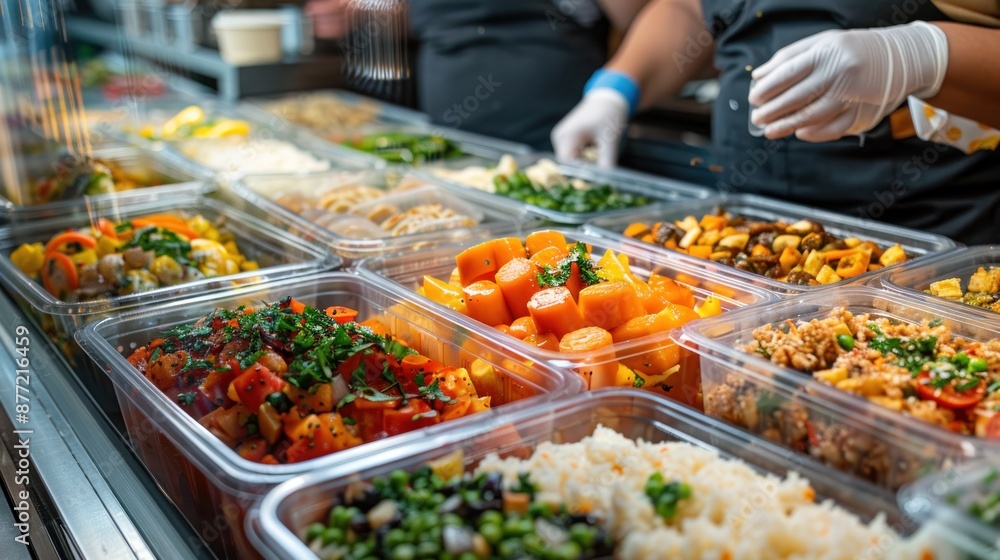 Obraz premium Assortment of Prepared Meals in a Food Market