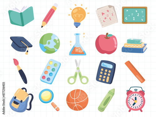 School education and knowledge, study or learning elements tiny person set. vector  illustration photo