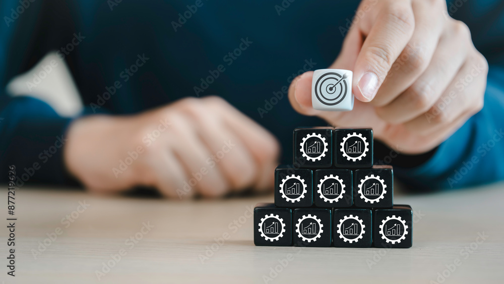 Arrow on top of mechanical gear and increasing graph for continuous, this power drive business improvement of production efficiency to achieve business profit and achievement target concept.