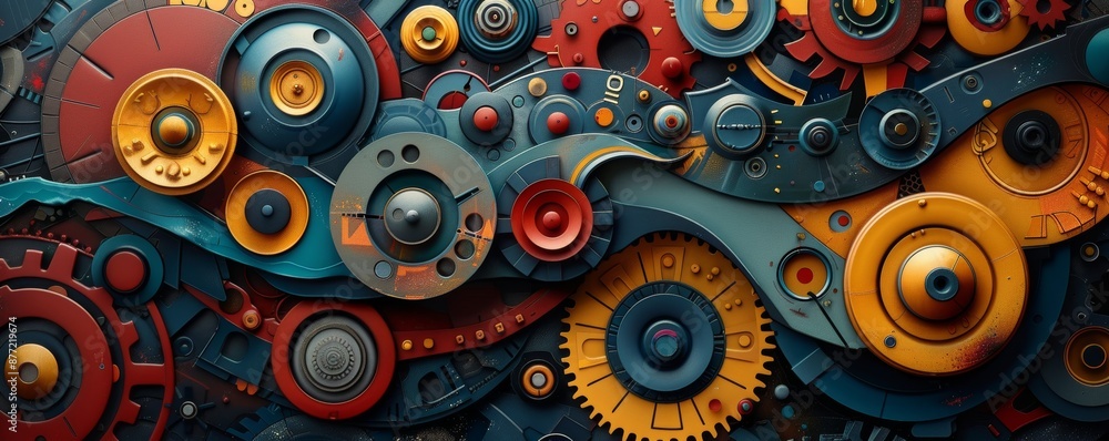 Colorful abstract steampunk mechanical gears art with intricate design, vibrant hues, and detailed patterns for creative backgrounds and designs. Colorful abstract steampunk mechanical gears art with intricate design, vibrant hues, and detailed patterns for creative backgrounds and designs.