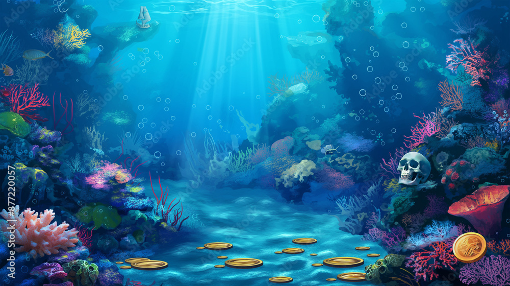Fototapeta premium Underwater isolation background, game background, mobile game, video game background, Illustration