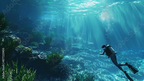 a person swimming under water photo