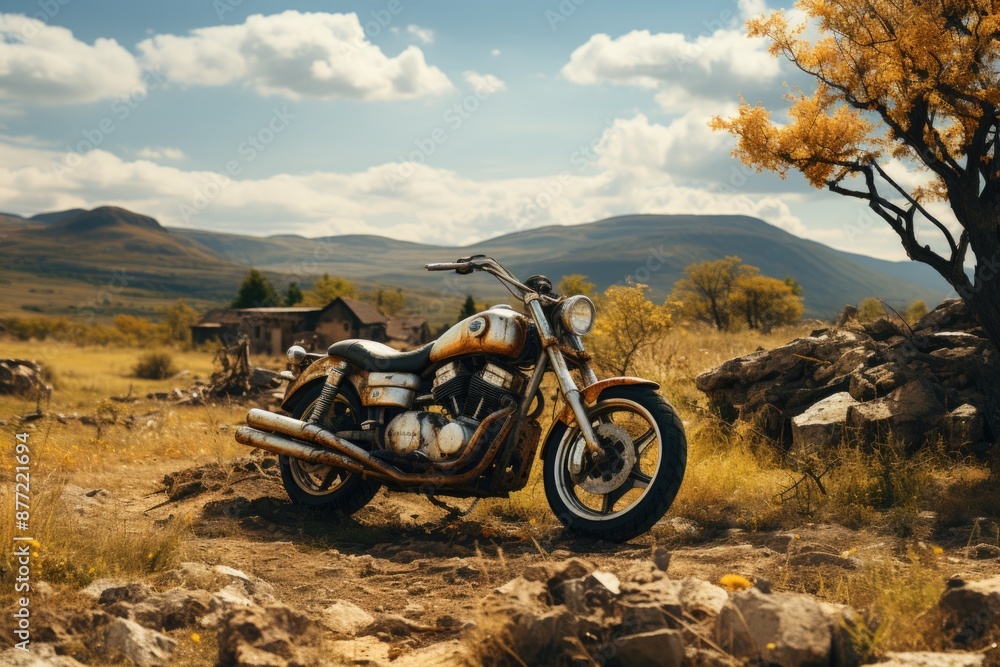 Realism on two wheels a journey detailed by the motorcycle in nature, generative IA Realism on two wheels a journey detailed by the motorcycle in nature, generative IA