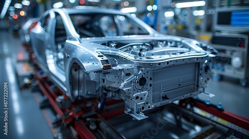 Wallpaper Mural A car frame is being built on the assembly line in an automotive factory, showcasing its construction process and advanced technology used for various cars. Torontodigital.ca