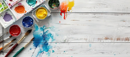 White wooden table with cop...