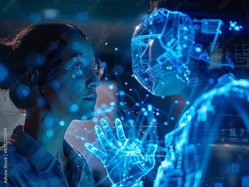 a woman looking at a robot a woman looking at a robot