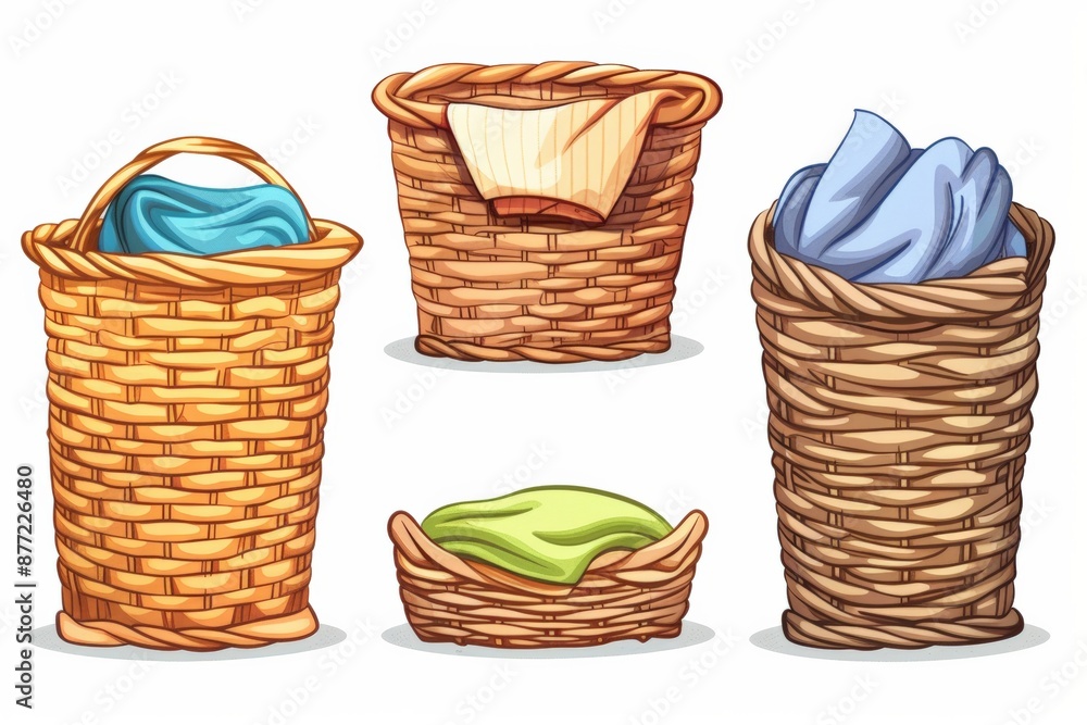 Obraz premium A collection of assorted wicker baskets, each with unique shapes and designs, perfect for various uses and decorative purposes.