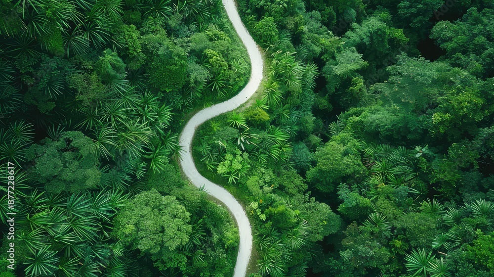 Aerial View of Serene Hiking Trail Winding Through Lush Forest Canopy, Generative Ai Aerial View of Serene Hiking Trail Winding Through Lush Forest Canopy, Generative Ai