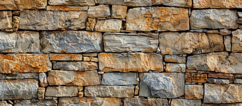 Fototapeta premium An aged masonry wall displaying a weathered stone surface with a rustic appeal suitable for a copy space image