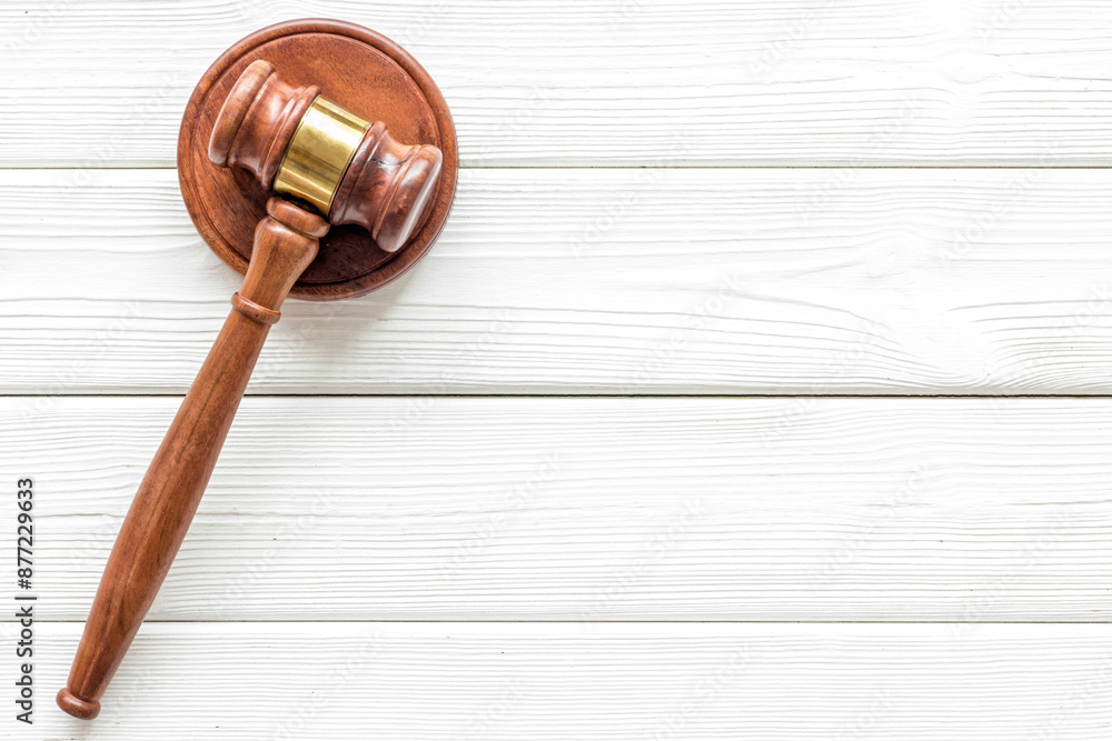 Court of justice concept. Wooden judge gavel top view Court of justice concept. Wooden judge gavel top view