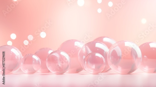 Pastel Pink Floating Bubbles with Soft Reflections and Gentle Glow © M.IVA
