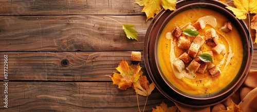 Autumn cream soup with crou...