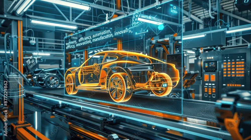 Fototapeta premium Technology Automobile factories use large screens to control production lines with precision and efficiency.