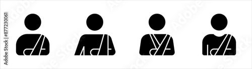 Injured man in bandage, Broken arm icon set, Injured man icon on white background.