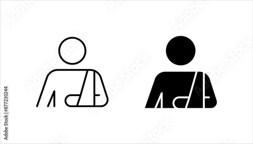 Injured man in bandage, Broken arm icon set, Injured man icon on white background.