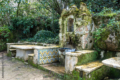 Abandoned and empty medieval Convento dos Capuchos in the Serra de Sintra National Park, Portugal