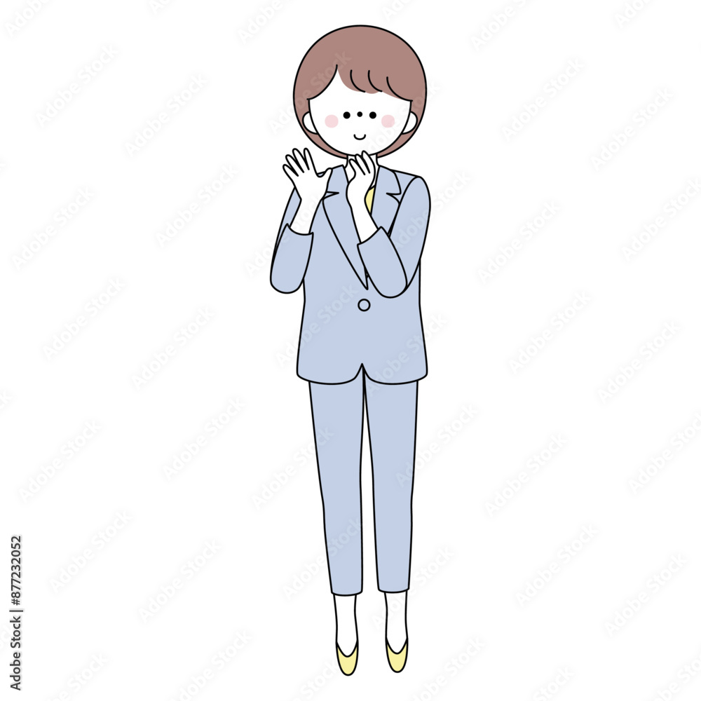 拍手するスーツの女性のイラスト 拍手するスーツの女性のイラスト