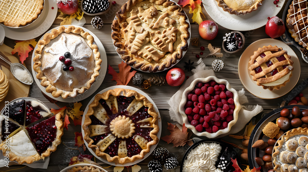 An artistic photo of a Thanksgiving dessert table, featuring an array of pies, cakes, and sweet treats. Emphasize the delicate textures, vibrant colors, and the festive, inviting atmosphere.
An artistic photo of a Thanksgiving dessert table, featuring an array of pies, cakes, and sweet treats. Emphasize the delicate textures, vibrant colors, and the festive, inviting atmosphere.