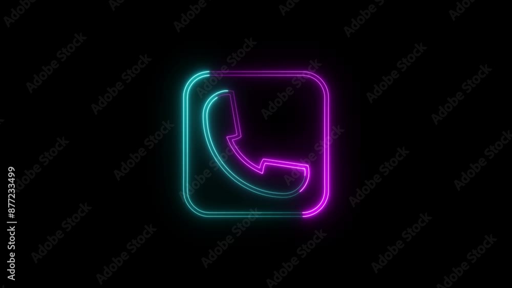 Abstract call icon ,Neon glowing telephone icon on black background animation. Abstract call icon ,Neon glowing telephone icon on black background animation.