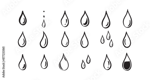 Hand drawn doodle water drop. Water drops icons