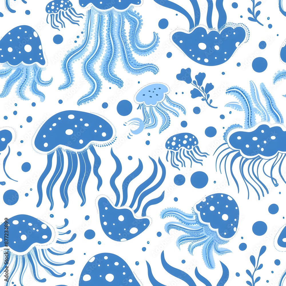 Seamless pattern featuring cute jellyfish Seamless pattern featuring cute jellyfish