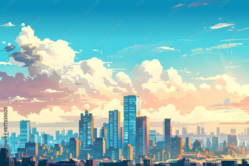 Fototapeta premium Cityscape with a Stunning Sunset