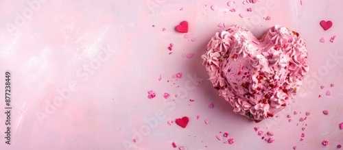 Heart shaped cake on pink b...