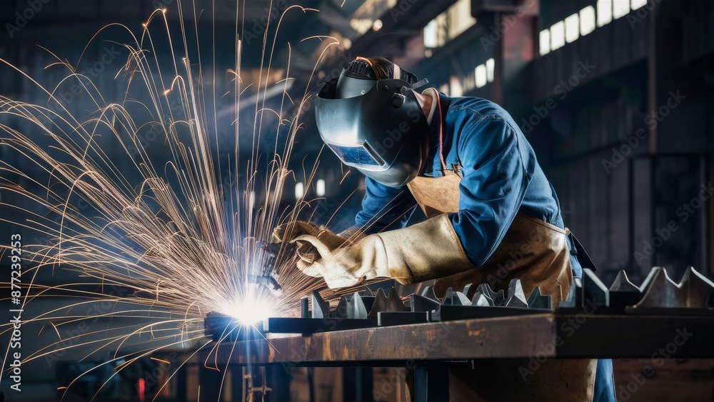 A man welding in a factory with sparks flying from his torch, AI A man welding in a factory with sparks flying from his torch, AI