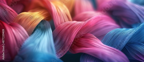 Abstract colorful strands of yarn intertwined.