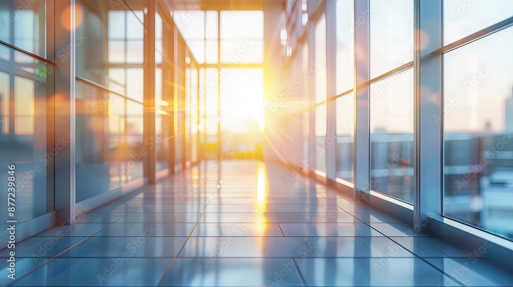 Light-Filled Modern Office Hall with Panoramic Windows and Elegant Lighting, Blurred Background Light-Filled Modern Office Hall with Panoramic Windows and Elegant Lighting, Blurred Background