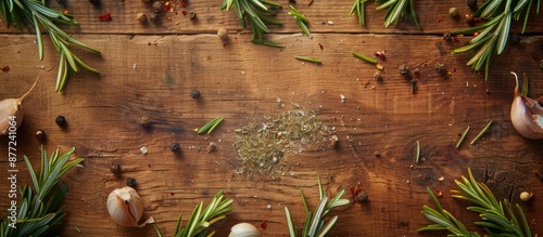 Rosemary arranged on a wood...