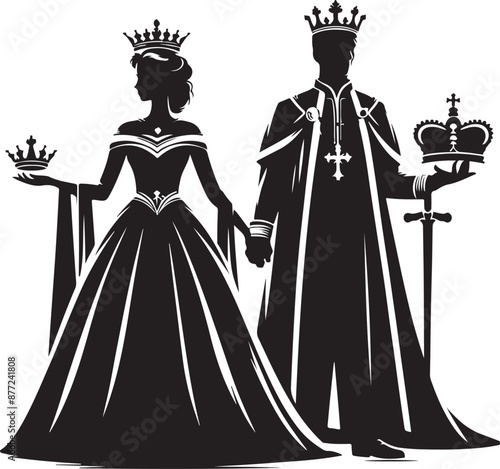 king and queen  silhouette vector Art Illustration Design Print